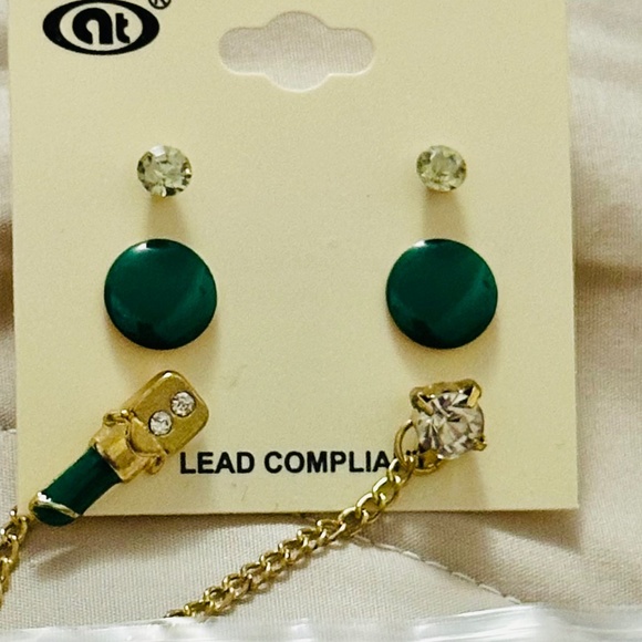 2/$15 Stud earrings  3 Sets w/Green & rhinestones, Champagne bottle - Picture 5 of 5